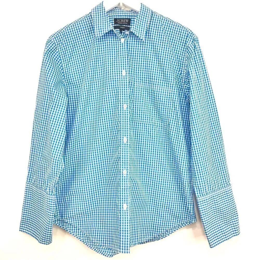 J. Crew Garçon Blue Gingham Organic Cotton Poplin Classic Button Up Shirt